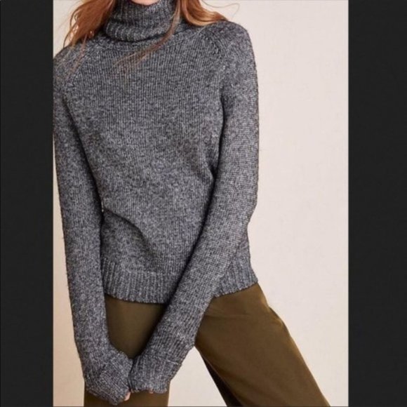 by Anthropologie Metallic Grey Turtleneck Sweater s - Picture 3 of 11